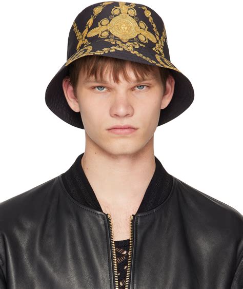 black leather versace hat|men Versace bucket hat.